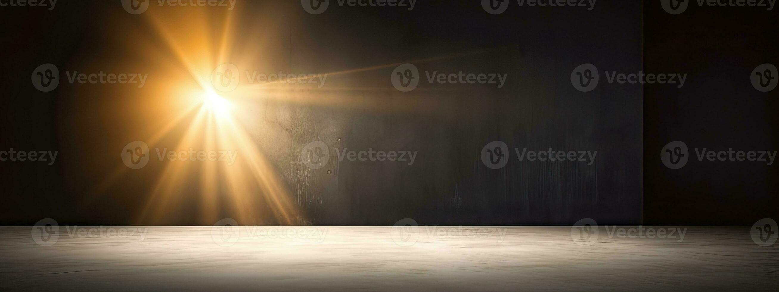 AI generated Dark empty wall with interesting golden sun glare. Background for the presentation photo