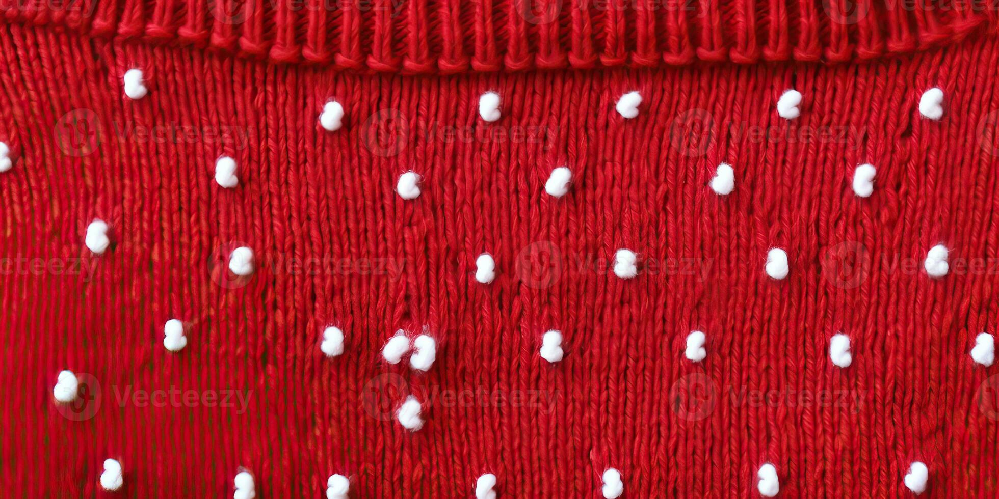 AI generated Wool sweater texture of red color with white dotted. Natural knitted wool dark red color material photo