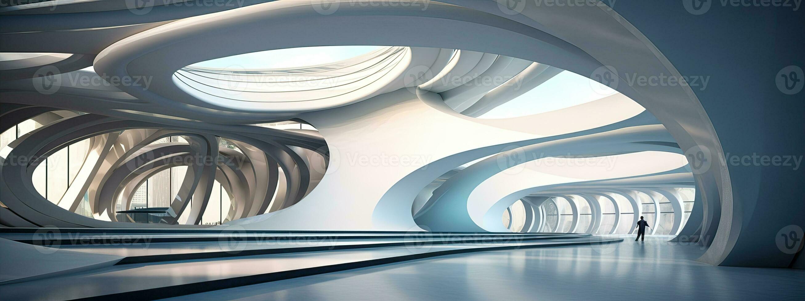 AI generated Beautiful modern futuristic building interior architecture photo