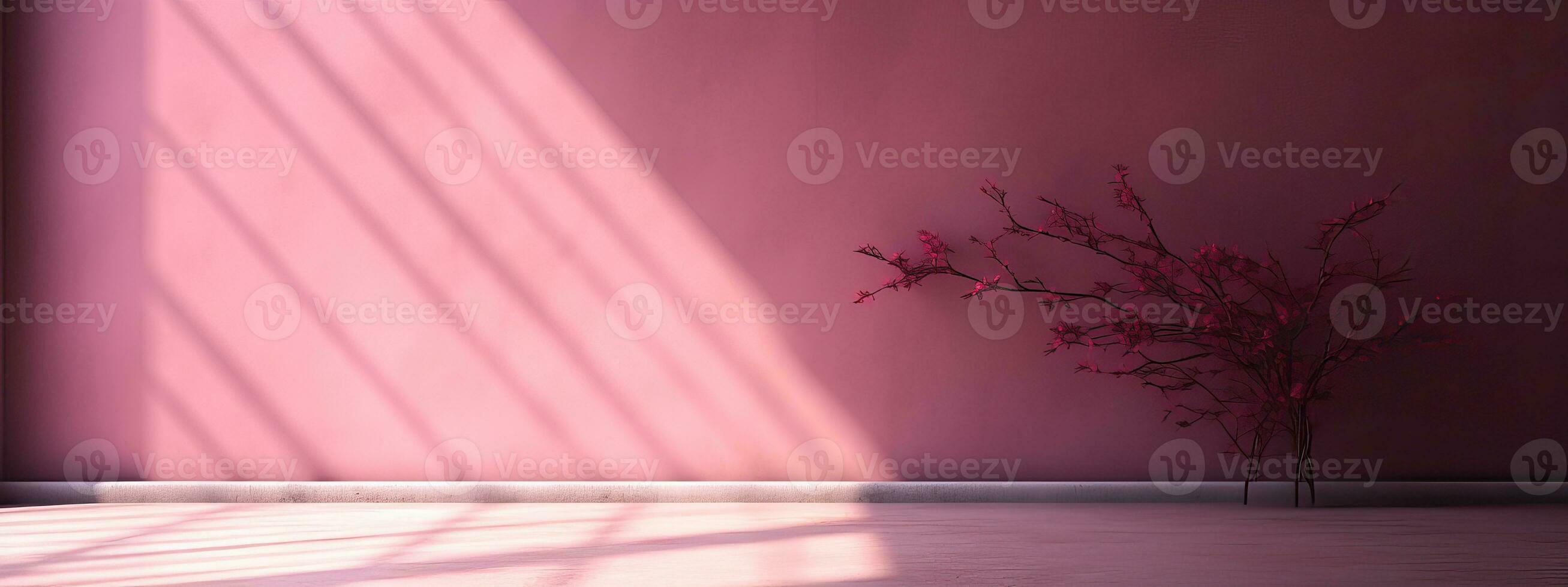 AI generated Empty pink wall with beautiful chiaroscuro. Elegant minimalist background for product presentation photo