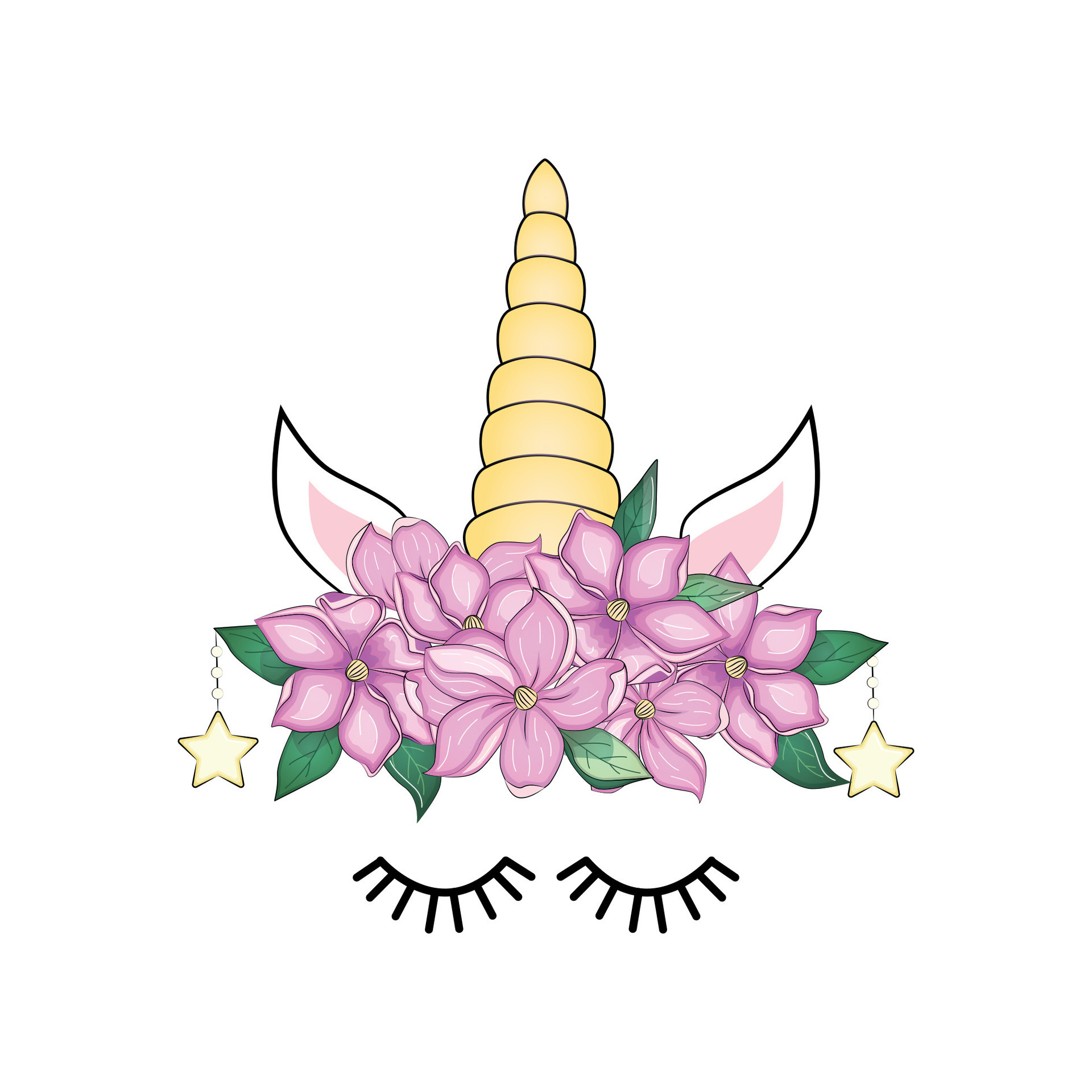 Cute unicorn head with flower crown. 36407661 Vector Art at Vecteezy