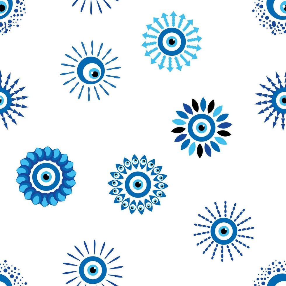 Evil eye Heavenly seamless pattern with suns, moons, stars, palms. For textiles, souvenirs, household goods. vector