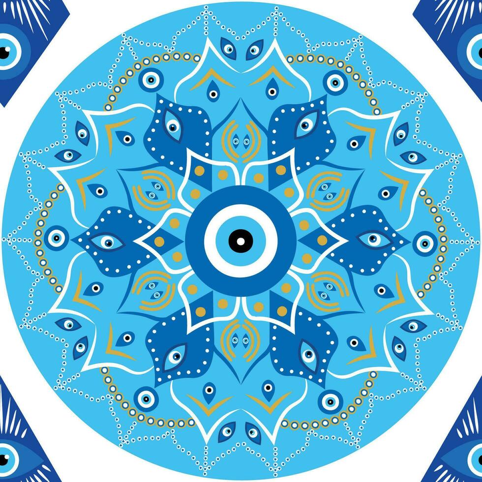 Evil eye mandala seamless pattern. Symbol of protection, Turkish souvenir vector