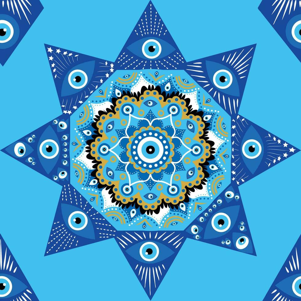 Evil eye mandala seamless pattern. Symbol of protection, Turkish souvenir vector