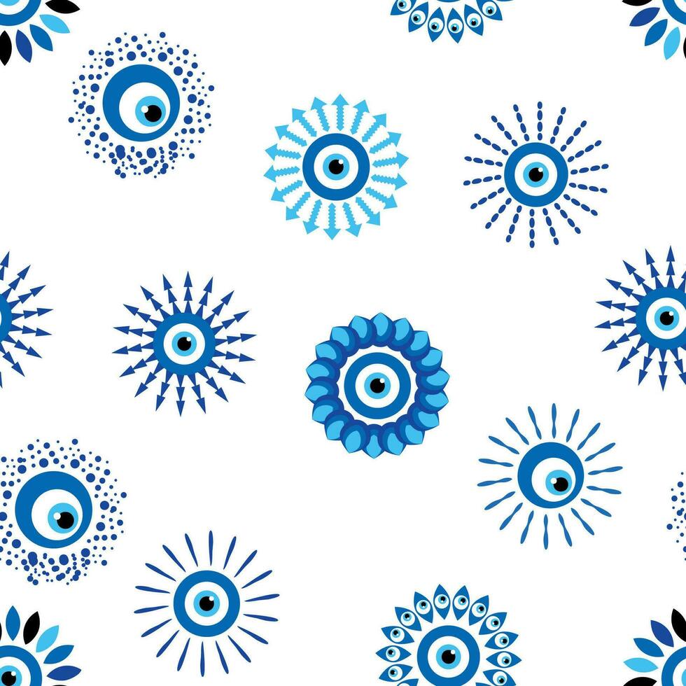 Evil eye Heavenly seamless pattern with suns, moons, stars, palms. For textiles, souvenirs, household goods. vector