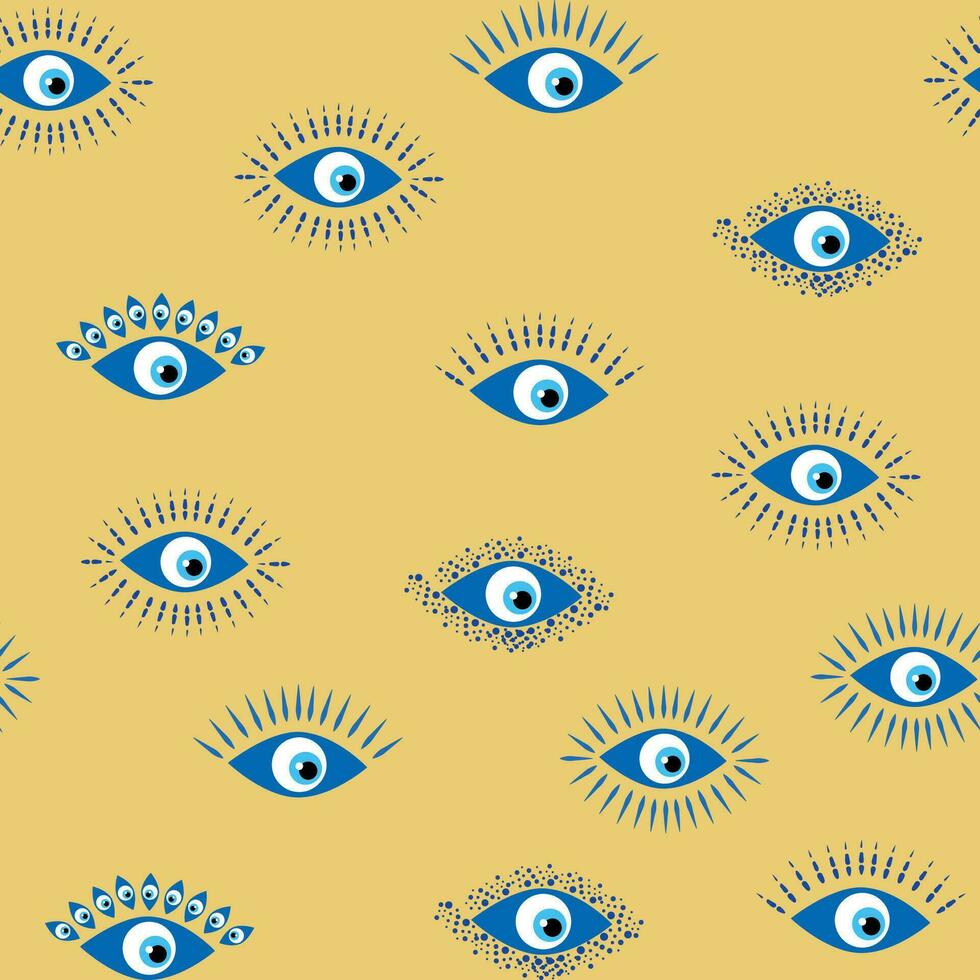Evil eye Heavenly seamless pattern with suns, moons, stars, palms. For textiles, souvenirs, household goods. vector