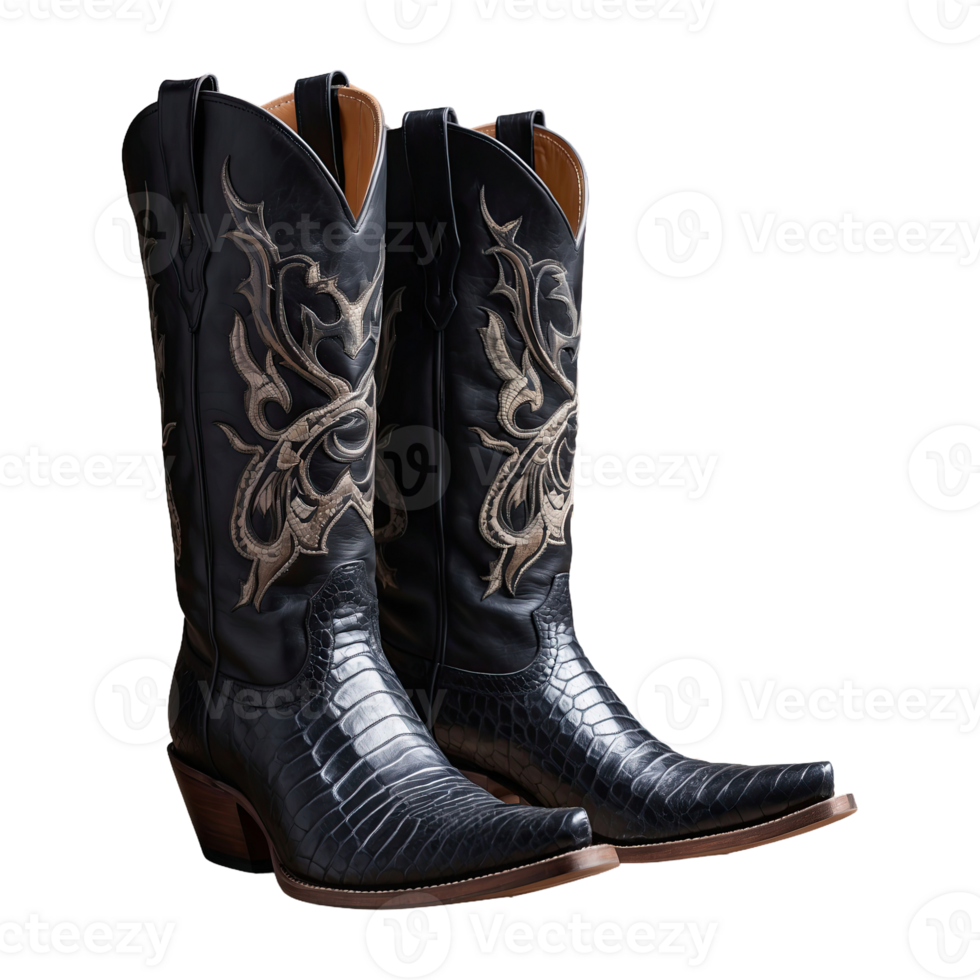 AI generated Pair Of Snakeskin Black Leather Cowboy Boot isolated on transparent background png