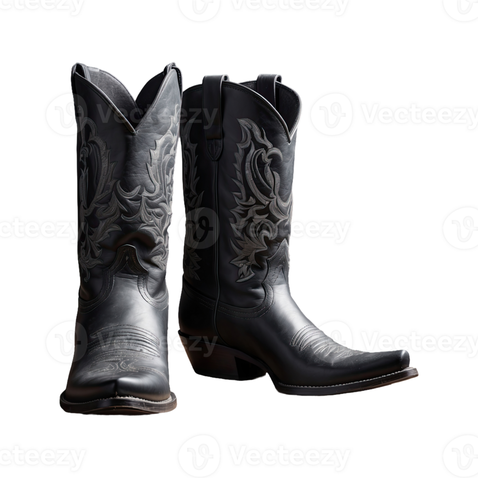 AI generated Pair Of Black Cowboy Boot isolated on transparent background png