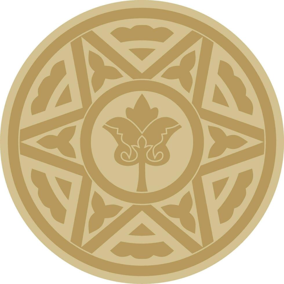 Vector golden round ancient Byzantine ornament. Classical circle of the Eastern Roman Empire, Greece. Pattern motifs of Constantinople
