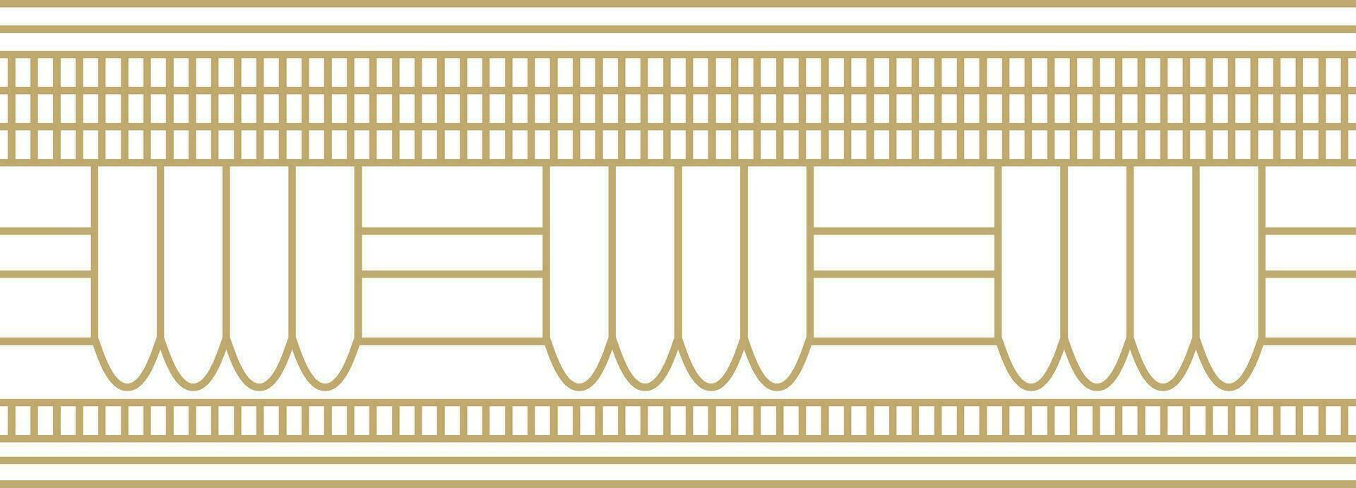 Vector golden seamless Egyptian border. Endless ornament of Ancient Africa. Pattern of lotus flowers and sun