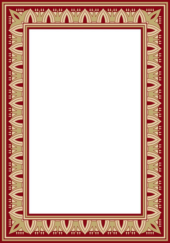 Vector square red with gold Egyptian ornament. Endless border, ancient Egypt frame