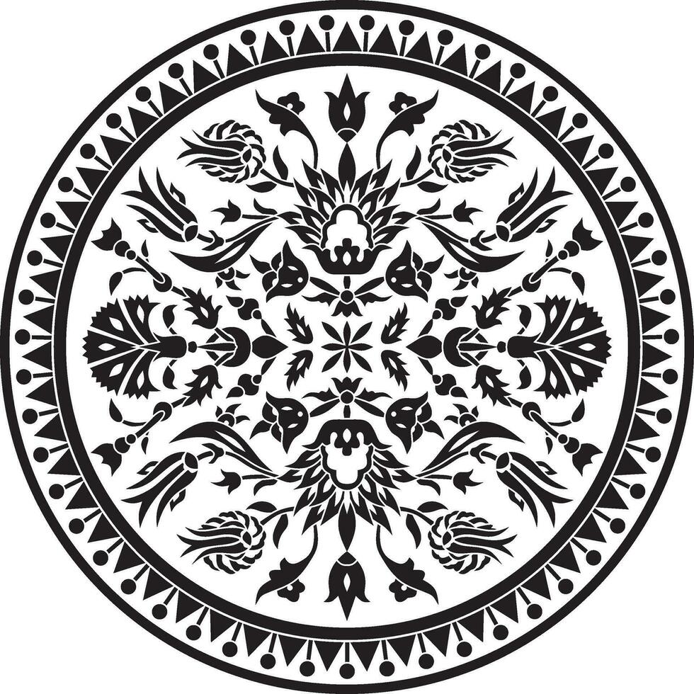 Vector black monochrome round turkish ornament. Ottoman circle, ring, frame