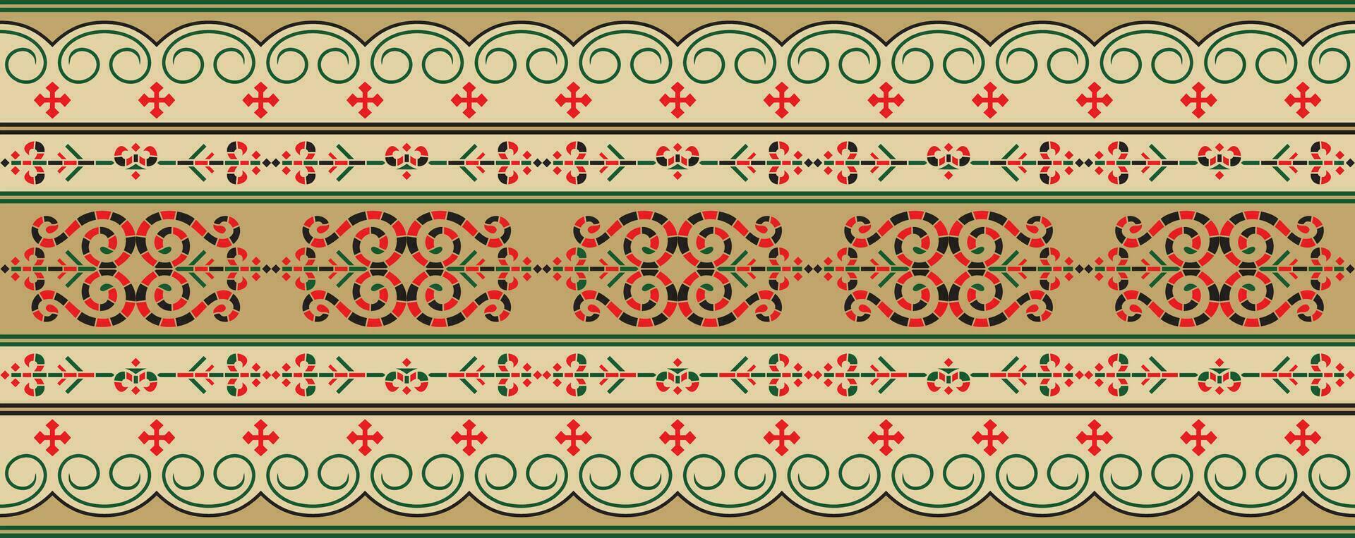Vector colored seamless Yakut ornament. Endless border, frame of the northern peoples of the Far East