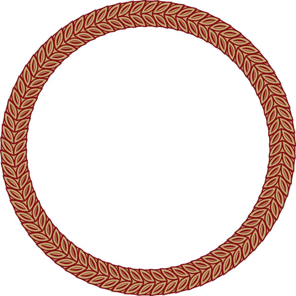 Vector golden and red round Yakut ornament. Endless circle, border, frame of the northern peoples of the Far East