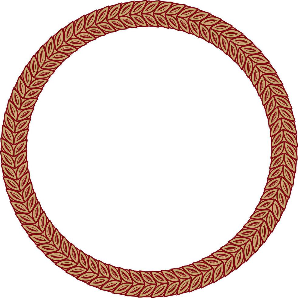 Vector golden and red round Yakut ornament. Endless circle, border, frame of the northern peoples of the Far East