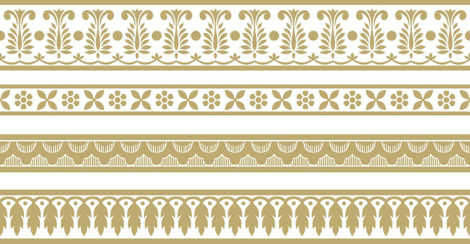 vector conjunto de sin costura oro indio nacional ornamento. étnico interminable planta borde. flores marco. amapolas y hojas