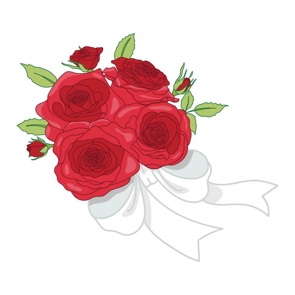 Red rose flower vector illustration isolated on white background, A bouquet of roses flat icon design vector