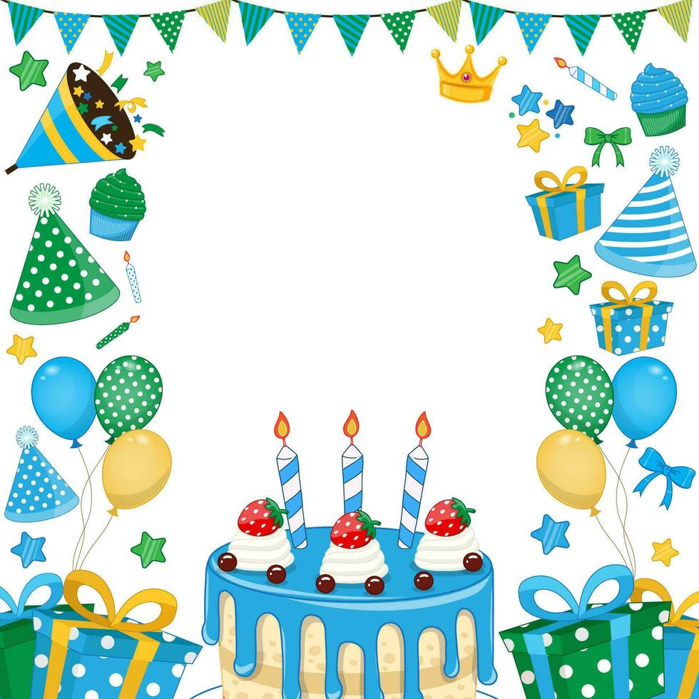 Vector Happy Birthday for Boy background. Greeting card invitation with text space. Birthday elements design illustration vector