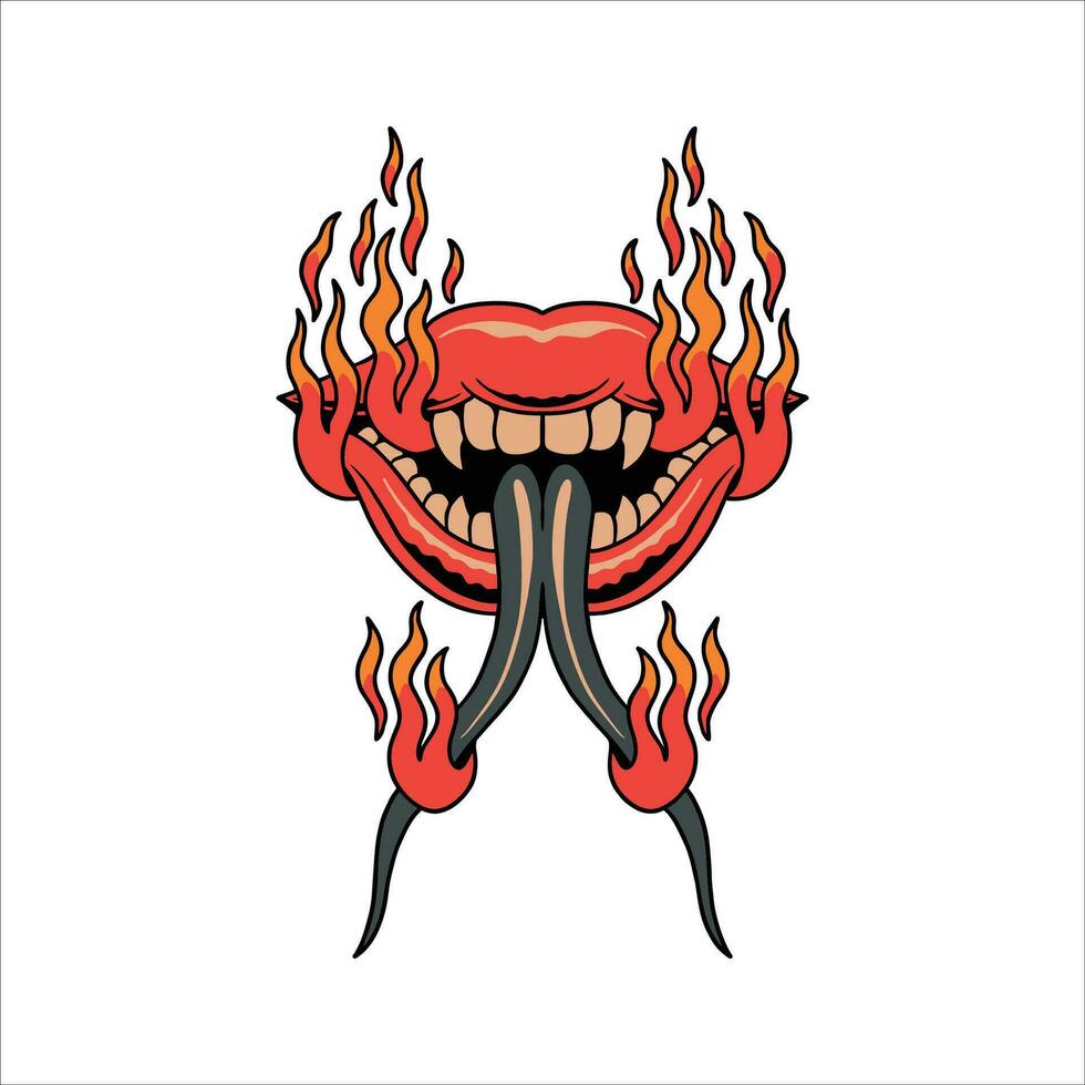 flaming mouth tattoo vector design