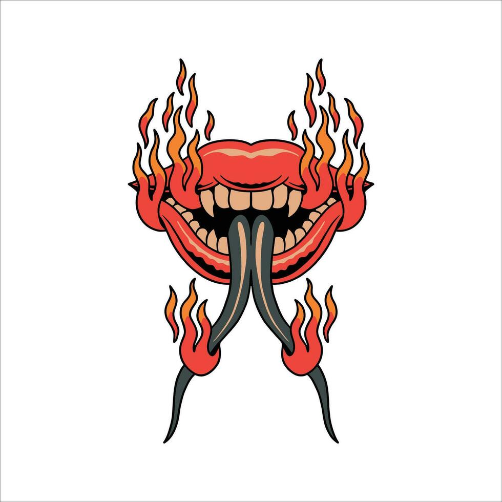 flaming mouth tattoo vector design