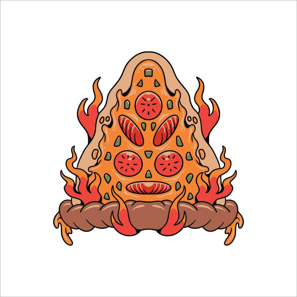 flaming pizza tattoo vector design