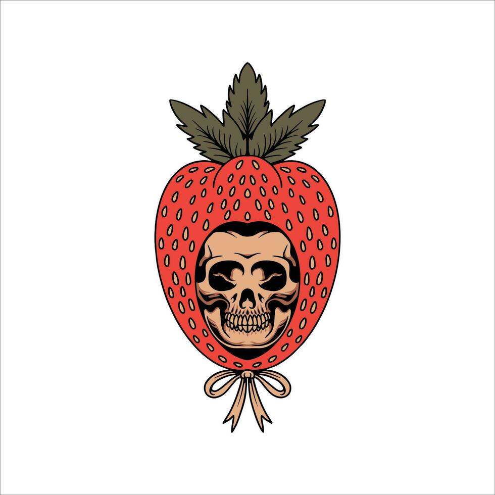 skull strawberry tattoo vector design