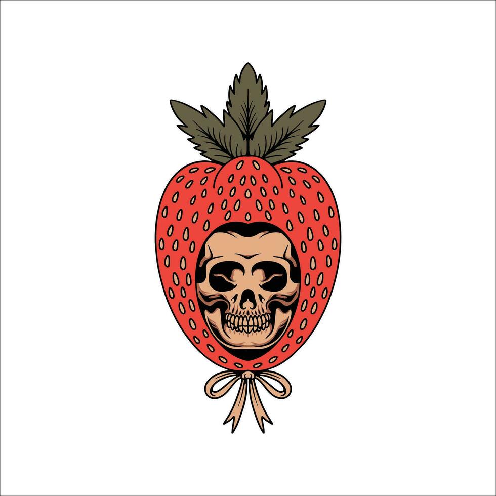 skull strawberry tattoo vector design