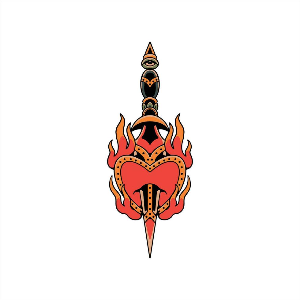 heart dagger tattoo vector design