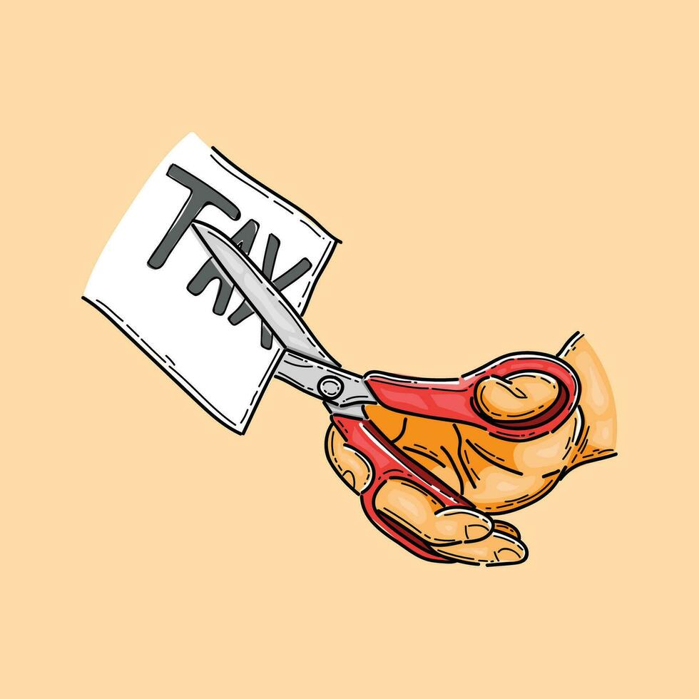 red scissors cut tax illustration vector design isolated in cream background