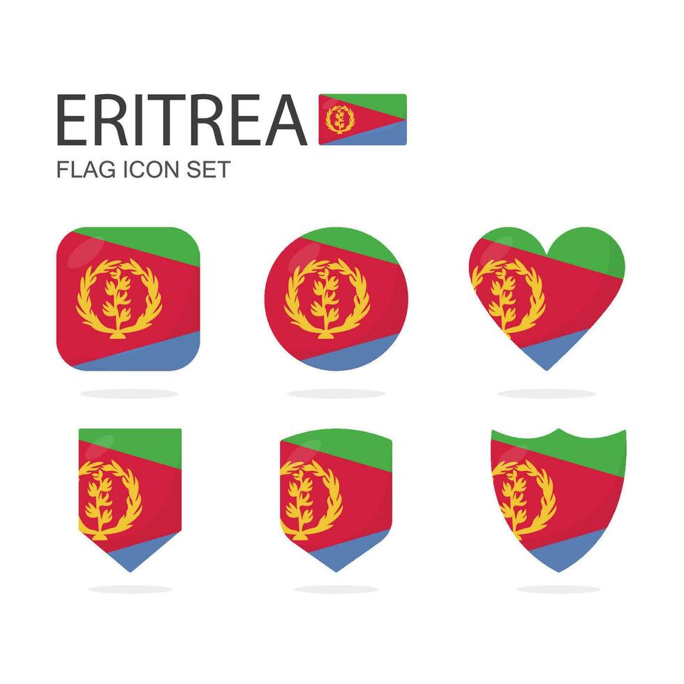 Eritrea 3d flag icons of 6 shapes all isolated on white background. vector