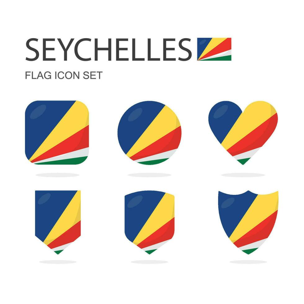 Seychelles 3d flag icons of 6 shapes all isolated on white background. vector