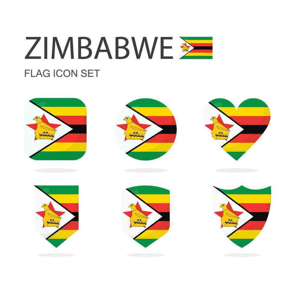 Zimbabwe 3d flag icons of 6 shapes all isolated on white background. vector