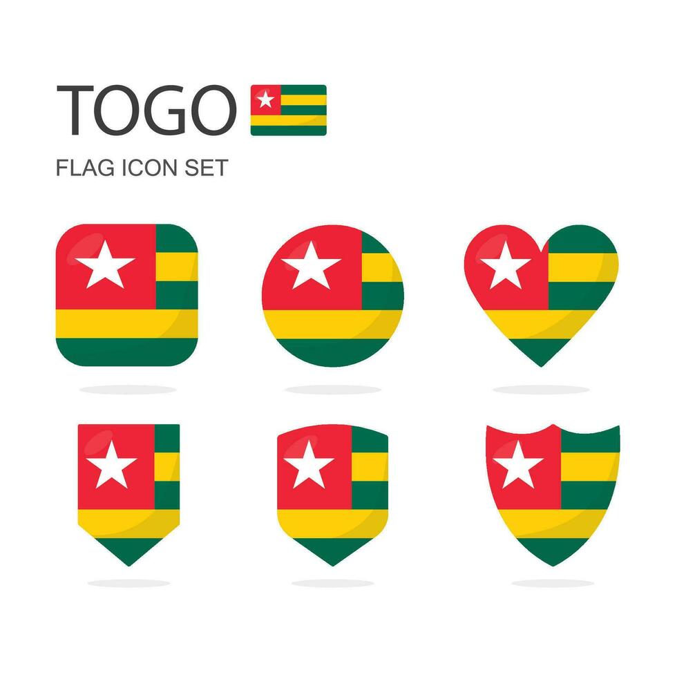 Togo 3d flag icons of 6 shapes all isolated on white background. vector