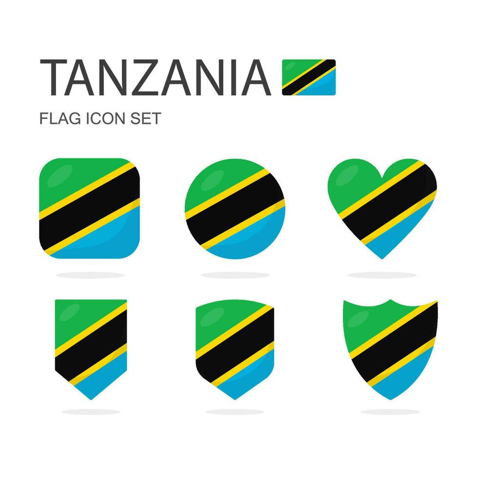 Tanzania 3d bandera íconos de 6 6 formas todas aislado en blanco antecedentes. vector