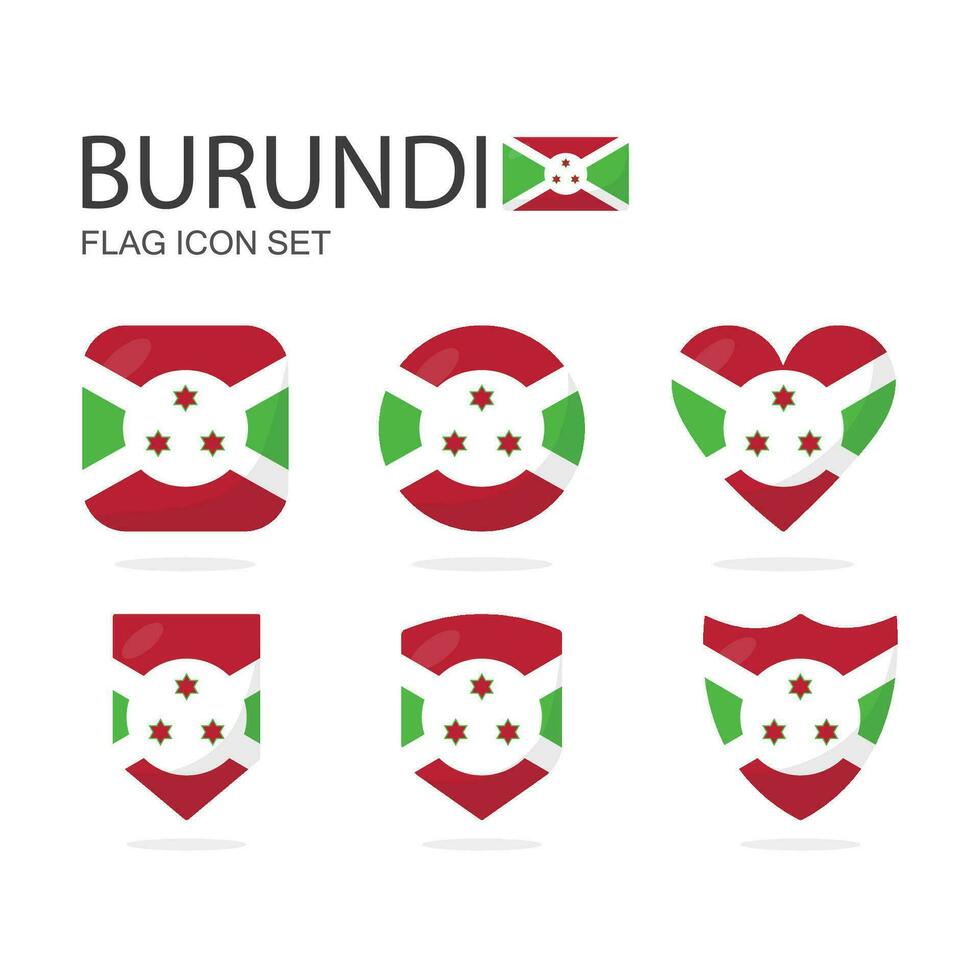 Burundi 3d flag icons of 6 shapes all isolated on white background. vector
