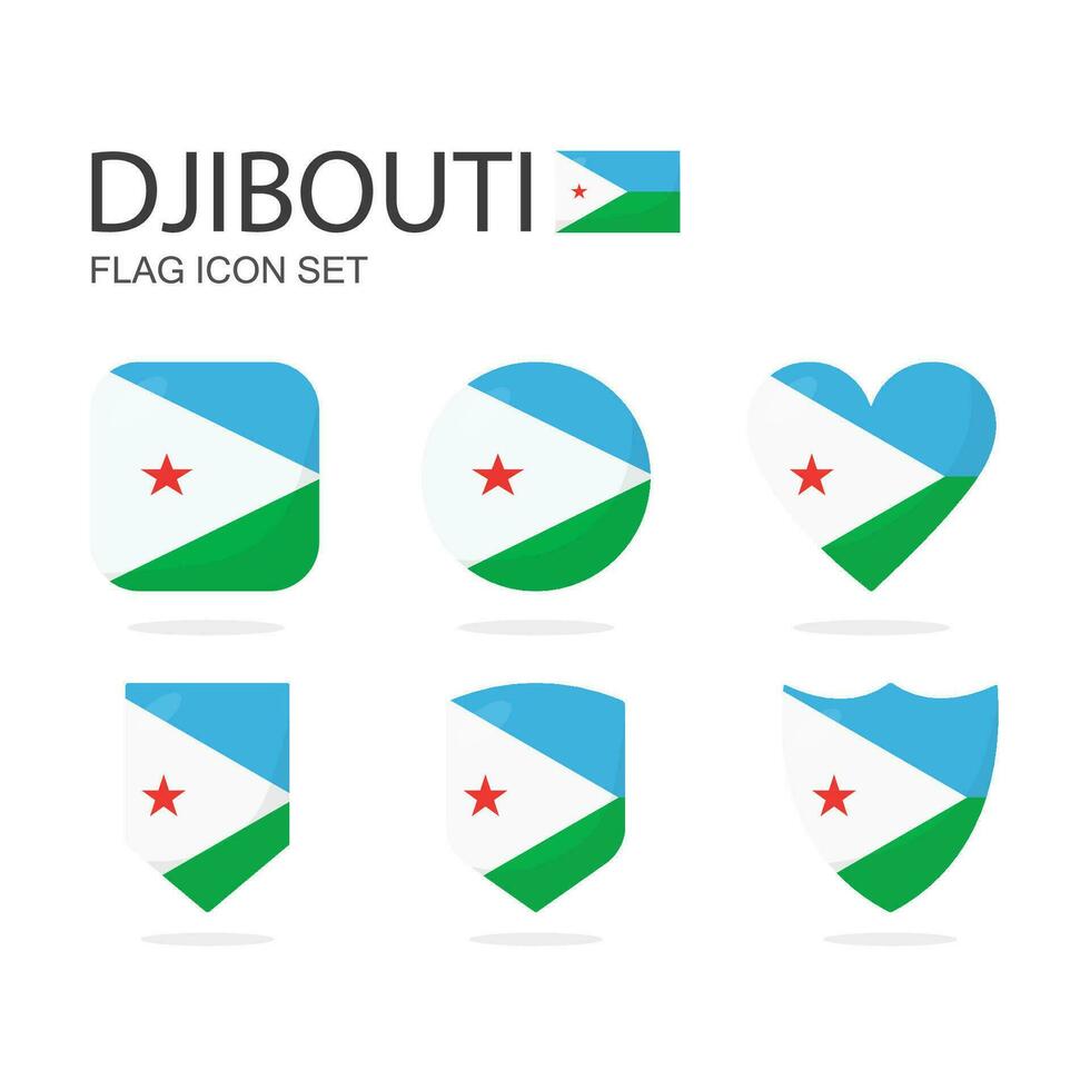 Djibouti 3d flag icons of 6 shapes all isolated on white background. vector