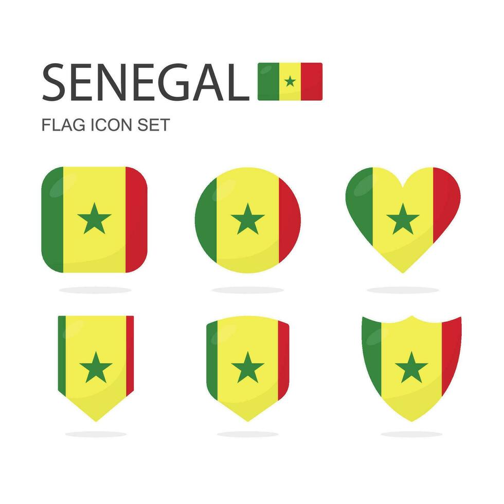 Senegal 3d flag icons of 6 shapes all isolated on white background. vector