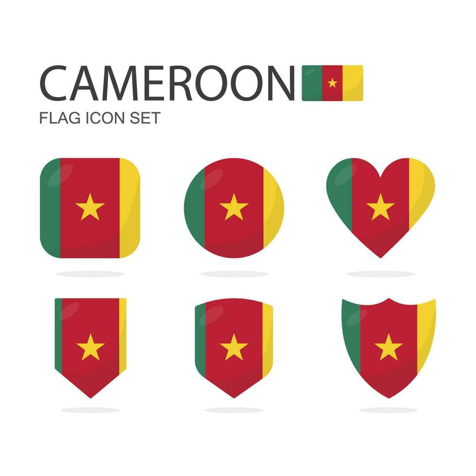 Cameroon 3d flag icons of 6 shapes all isolated on white background. vector
