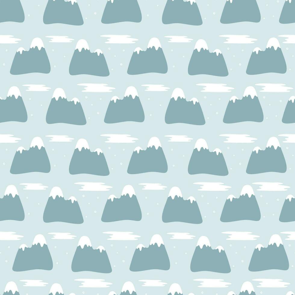 Seamless pattern with snowy weather mountains. Randomly placed mountains with snowy peak. vector