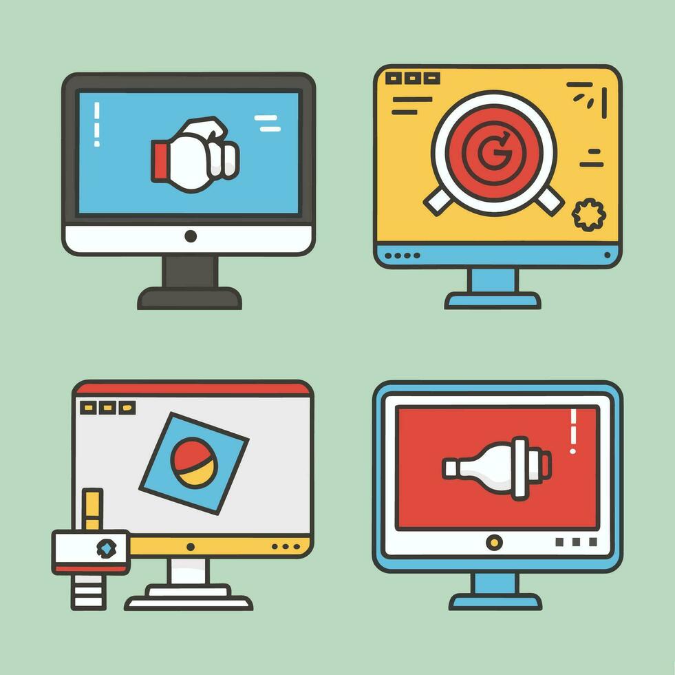 set of computer monitor vector