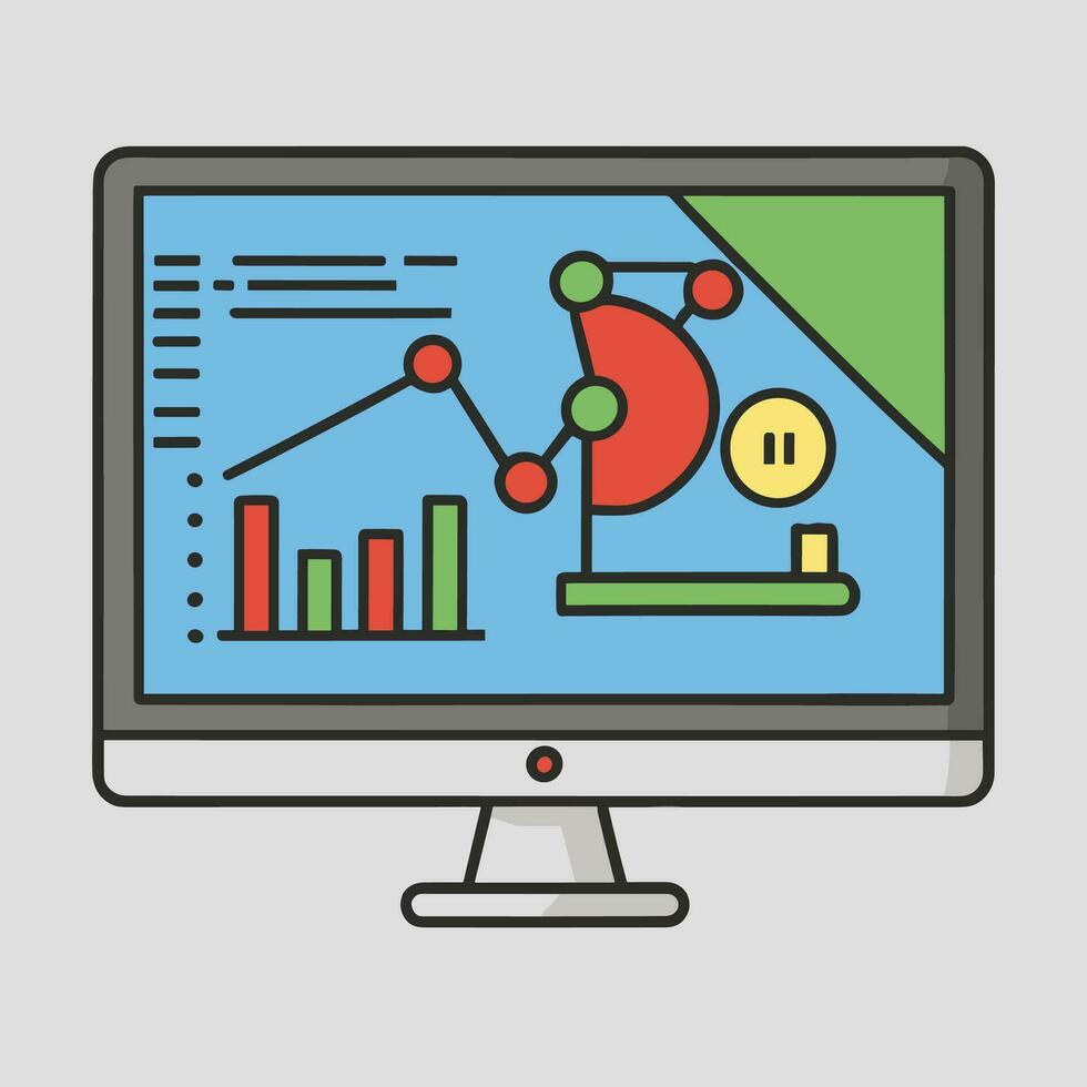 a computer monitor with a graph on it vector