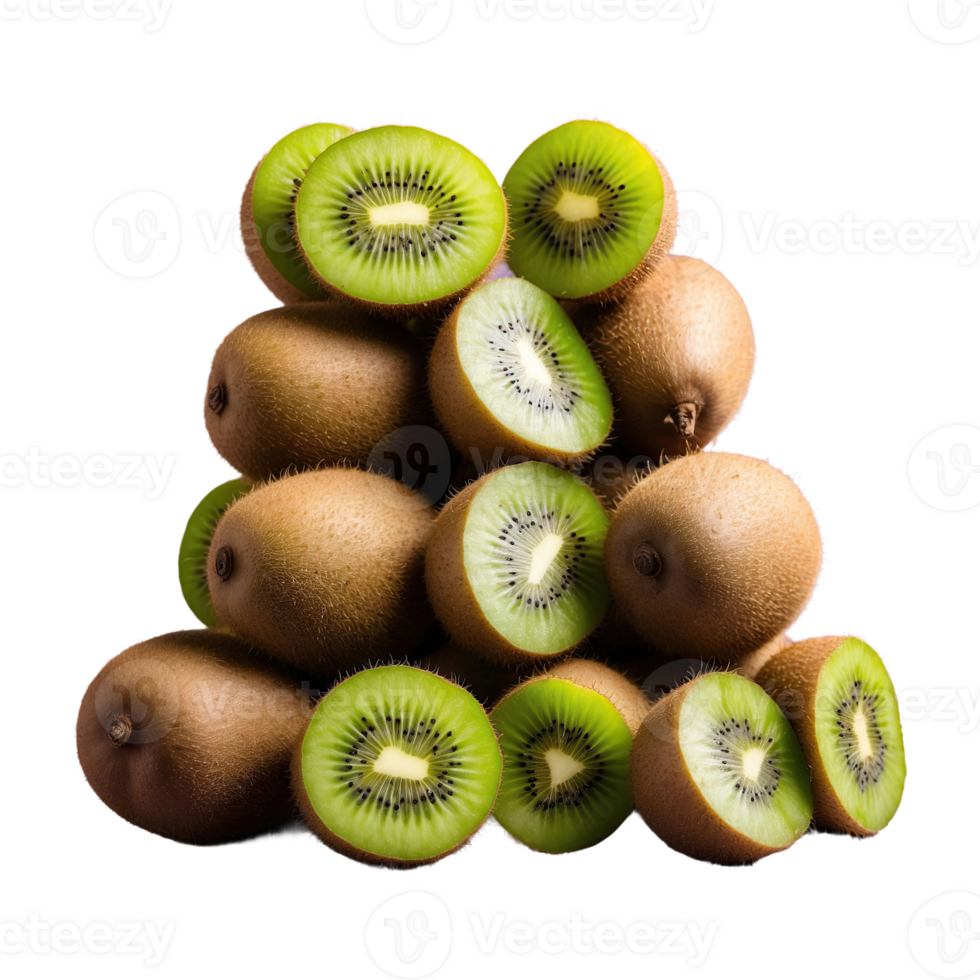 AI generated group of kiwi fruit sitting on top of each other isolated on transparent background png