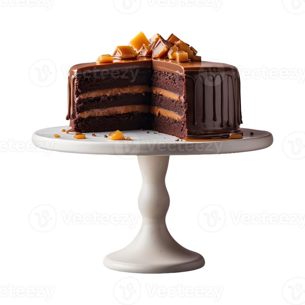 AI generated Chocolate Caramel Cake isolated on transparent background png