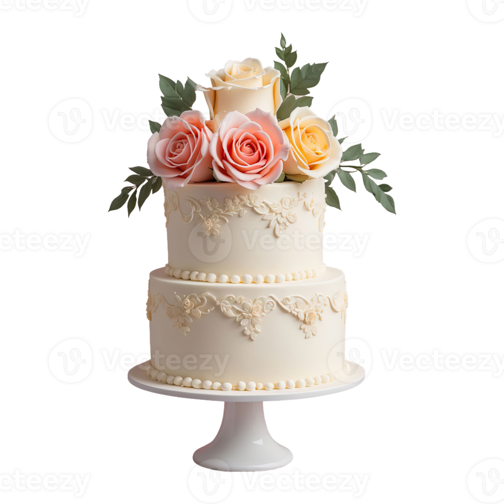 AI generated Three Tier Wedding Cake isolated on transparent background png