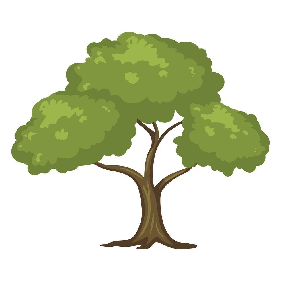 un dibujos animados árbol con verde hojas en un blanco antecedentes vector