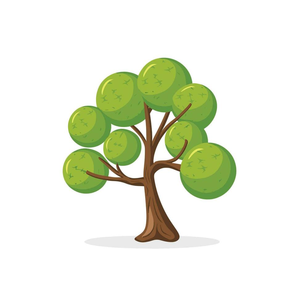 a cartoon tree with green leaves on a white background vector