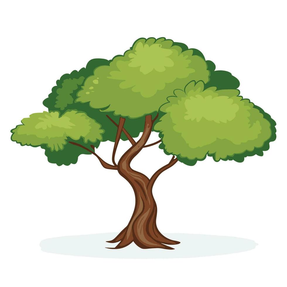 un dibujos animados árbol con verde hojas en un blanco antecedentes vector