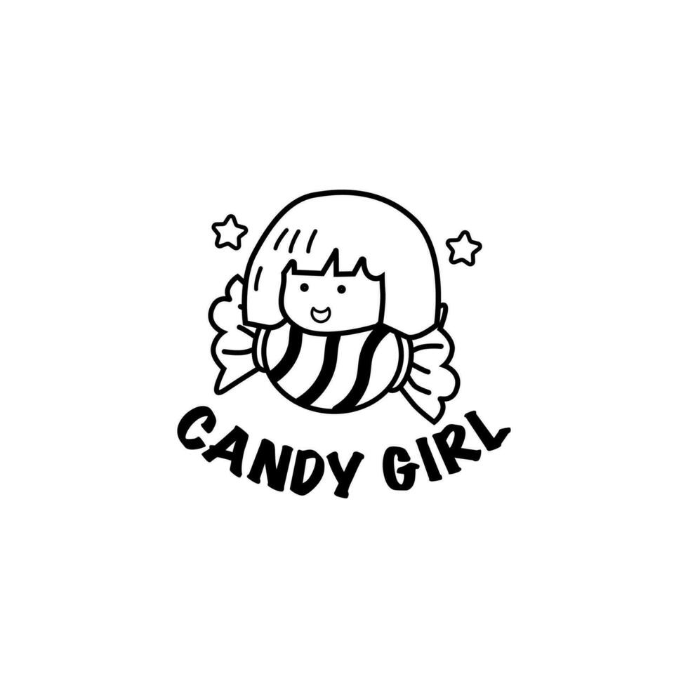 candy girl black and white illustration for logo, element, design, template, etc vector