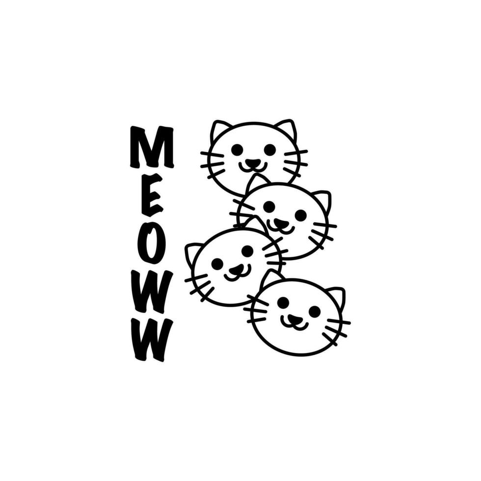 meoww cat black and white illustration for logo, element, design, template, etc vector