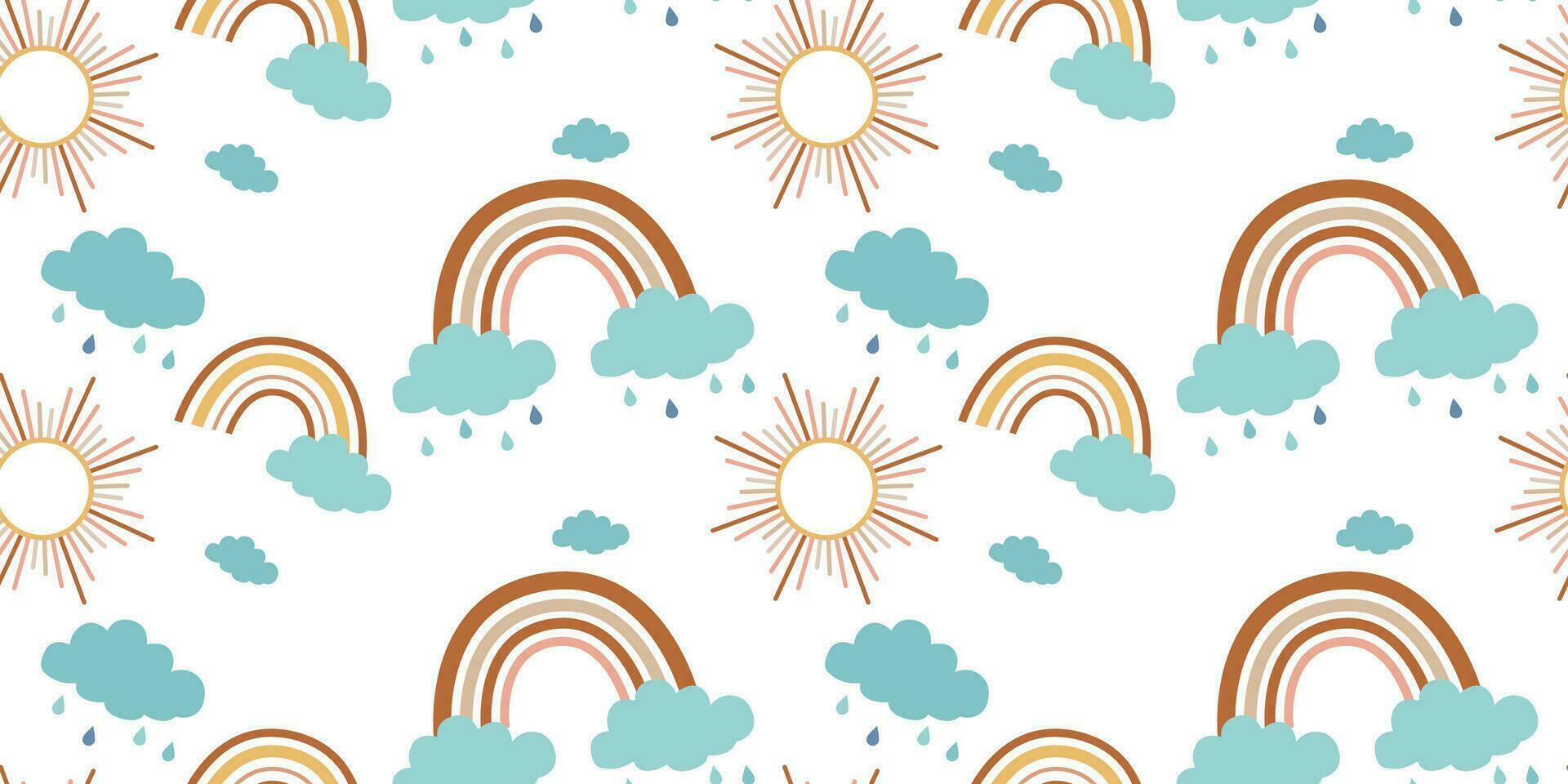 vector sin costura modelo para niños con arcoiris, nubes, Dom en boho estilo en pastel colores. adecuado para envase papel, textiles, fondo de pantalla, antecedentes.